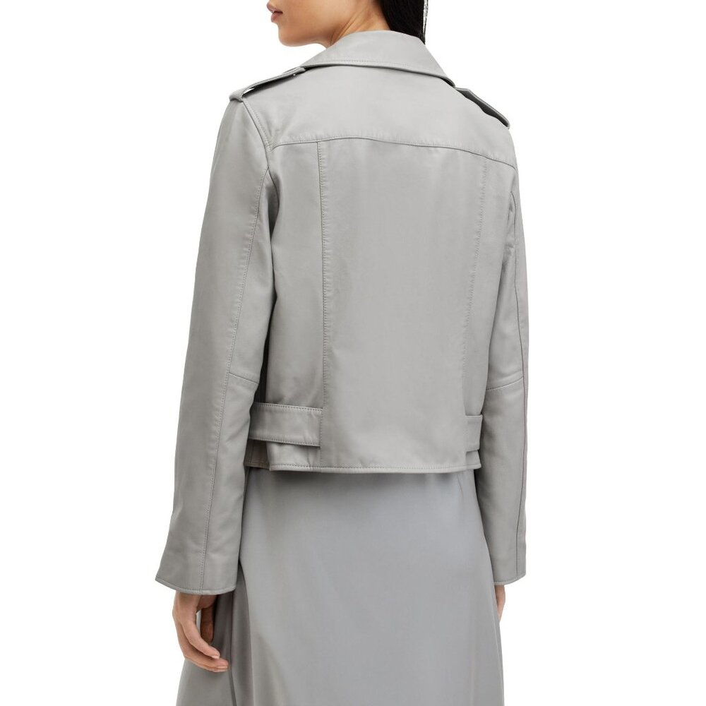 🆕 ALL SAINTS Balfern Soft Leather Zip Biker Jacket Light Gray 2 - Picture 4 of 15